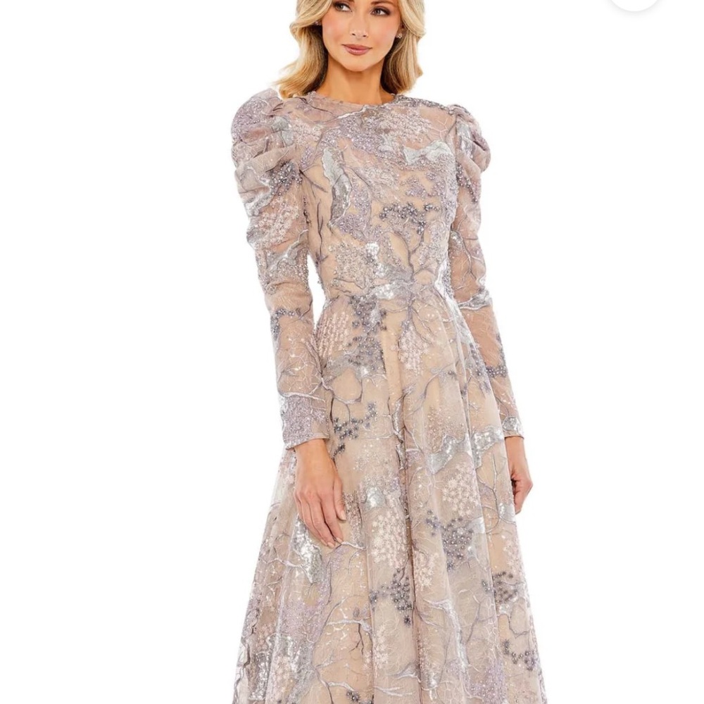 NWT MAC DUGGAL [ 14 ] 20326 Embellished High Neck Puff Sleeve A-Line Dress J1391